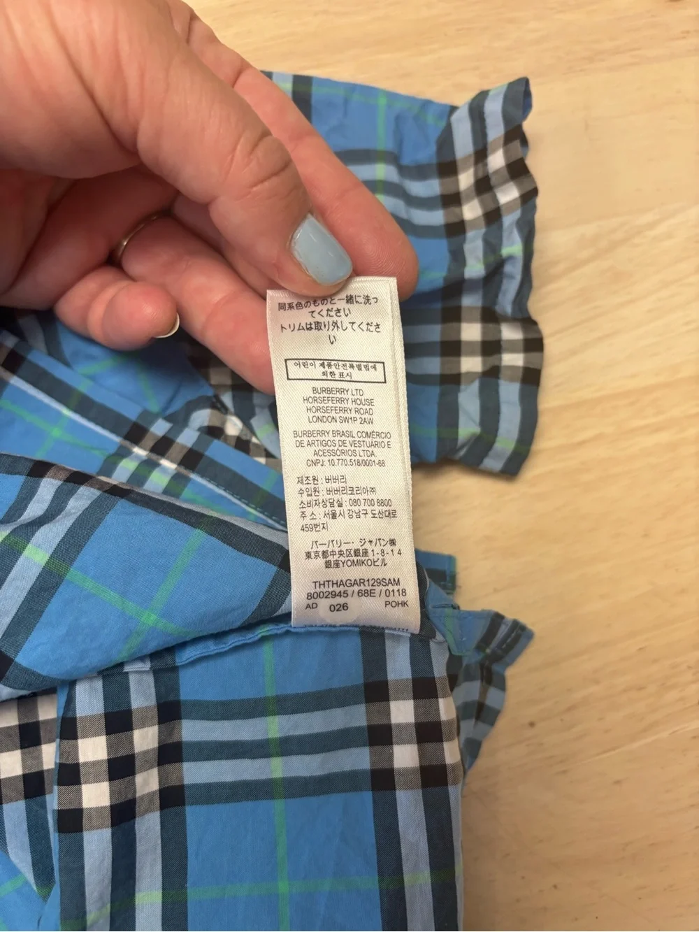 Burberry blue short sleeve plaid button down